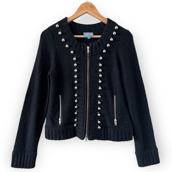 PLENTY By Tracy Reese Black Wool Alpaca Blend Silver Embellished Cardigan S NEW - Picture 1 of 6